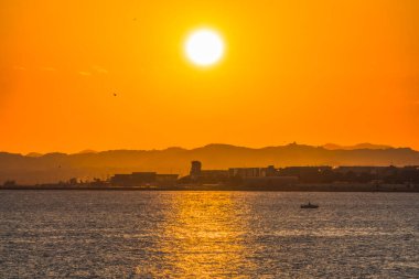 Güneşin Sahilden Batışını Akdeniz Kıyısı Kıyısı Kıyısı Güzel Cote d 'Azur Fransa