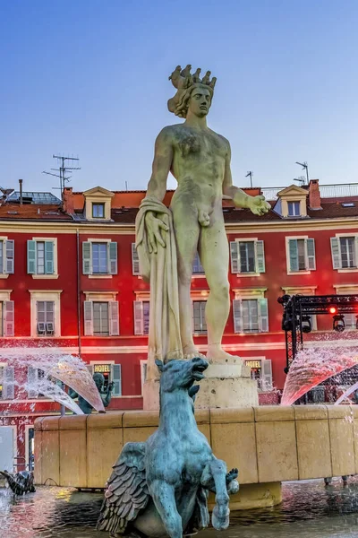 Nice France Décembre 2021 Statue Apollo Fontaine Soleil Plaza Massena — Photo