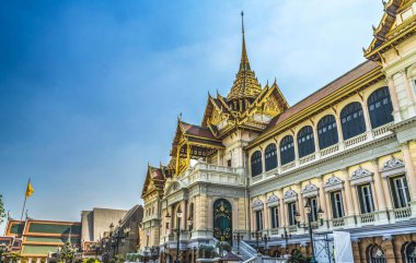 Phra Thinang Chakri Maha Prasat Binaları Büyük Saray Bangkok Tayland. 1800 'lü yılların başında inşa edilmiş, birçok devlet davası için kullanılıyor.. 