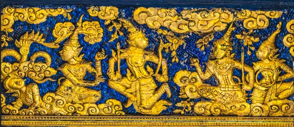 Αρχαία Golden Blue Βουδιστικές Εικόνες Τείχος Grand Palace Μπανγκόκ Ταϊλάνδη — Φωτογραφία Αρχείου