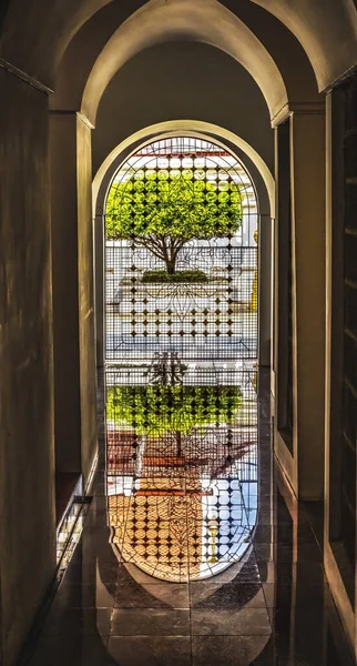Corridor View Green Tree Buddhist Reflection Loha Prasat Metal Castle — Stock Photo, Image