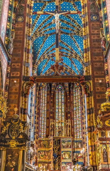 Cracovia Polonia Aprile 2023 Altare Crocifisso Croce Trittico Soffitto Basilica — Foto Stock