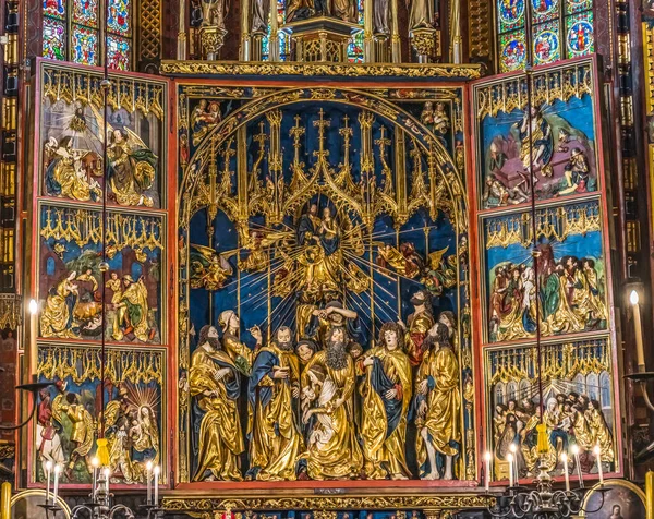Cracóvia Polônia Abril 2023 Colorido Veit Stoss Triptych Igreja Basílica — Fotografia de Stock