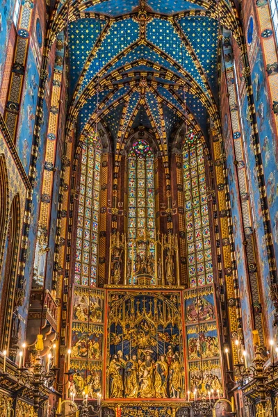 Cracovia Polonia Abril 2023 Tríptico Altar Cristal Techo Iglesia Basílica — Foto de Stock