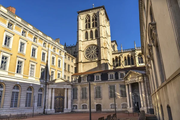 Katedra Jana Chrzciciela Koło Plaza Lyon Francji Katedra Rozpoczęła Się — Zdjęcie stockowe