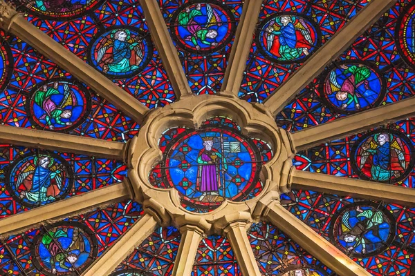 Lyon França Janeiro 2022 Angels Stained Glass Rose Window Basílica — Fotografia de Stock