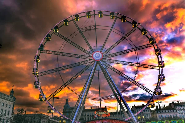 Lyon France January 2022 Colorful Illuminated Ferris Wheel Christmas Holiday — Stock Photo, Image