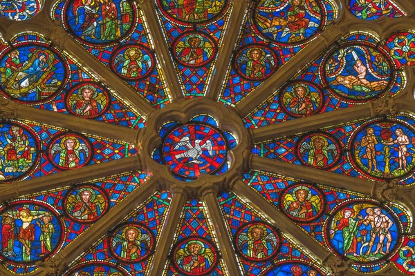法国里昂 2022年1月5日耶稣基督圣灵圣经上记载的故事圣约翰浸信会大教堂圣玫瑰窗口圣约翰里昂法国 大教堂始建于1180年 结束于1480年 — 图库照片