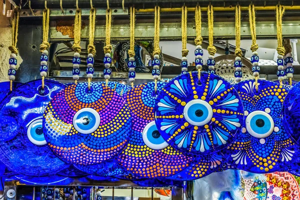 Colorido Azul Malvado Ojo Adornos Charms Grand Bazaar Estambul Turquía —  Fotos de Stock
