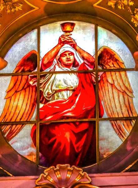 德国柏林 2023年5月8日 天使圣餐杯 Angel Eucharist Cup Stained Glass Berlin Cathedral — 图库照片