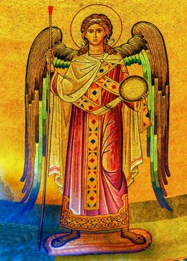 Kudüs, İsrail - 19 Kasım 2016 Angel Mozaik Kubbesi Kutsal Mezar İsrail Kilisesi. İ.S. 1170 yılında genişletilen kilisede İsa 'nın Mezarı ve Çarmıha gerilme alanı yer alıyor. Kilisenin dirilme ve çarmıha gerilme yeri