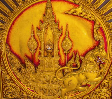 Bangkok, Thailand - February 6, 2023 Golden Dragon Sign Seal Wat Paknam Bhasicharoen in Bangkok Thailand. Temple established in 1600s.  clipart