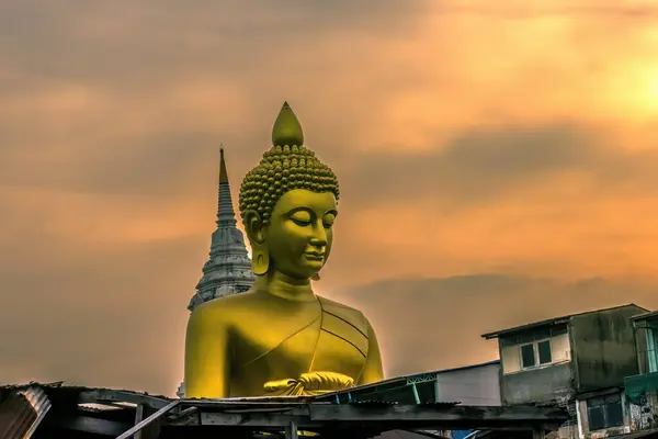 stock image Large Buddha Stupa Wat Paknam From Canal Slums