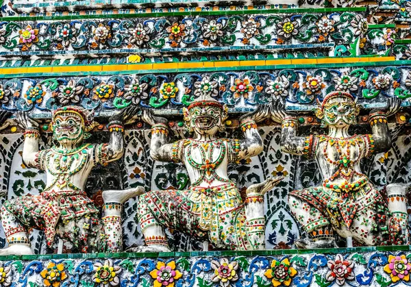 stock image Coloful Ceramic Guardians Warriors Central Prang Wat Arun Buddhist Temple of Dawn Complex Bangkok Thailand. Built in 1600s. One of oldest temples in Thailand.