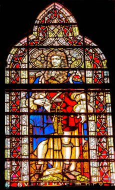 London, United Kingdom - January 16, 2017 King George III Stained Glass 13th Century Chapter House Westminster Abbey Church London England.  King George III was King during the American Revolution.   clipart