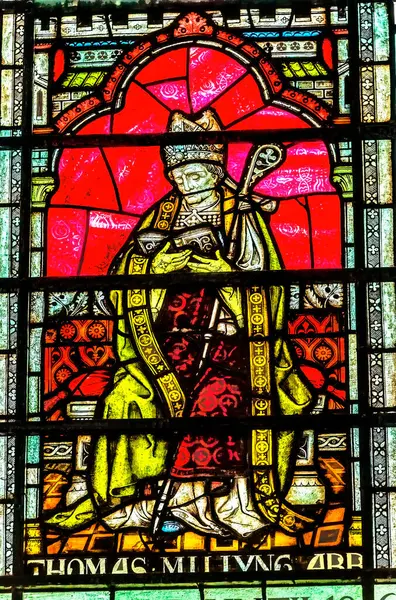 stock image London, United Kingdom - January 16, 2017 Saint Thomas Becket Archbishop Canterbury Stained Glass Chapter House Westminster Abbey London England. Becket was killed by King Henry II and became a Saint.