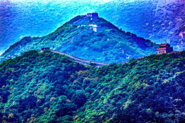 Towers Mountain Great Wall Outer Section Summer Badaling Beijing China. Built during Ming Dynasty in 1504 to protect the Juyong Pass South of Badaling and Beijing from the Mongol and tribes north of China.  clipart