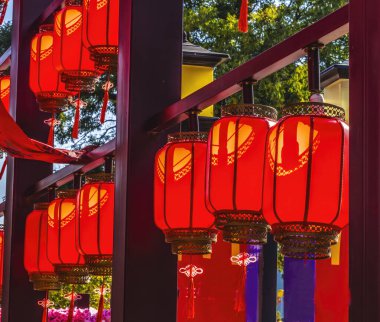 Colorful Red Lanterns Shadows Great Wall Juyongguan Beijing China. Closest Great Wall gateway to Beijing. Red is the most auspicious color in China. Red lanterns symbolize prosperity, good luck, fame, and wealth. clipart