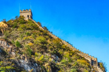 Sonbahar Renkleri Çin Seddi Kuzey Bölümü Juyongguan Jiyong Geçidi Pekin Çin. Juyongguan kuzey kapısı ve Pekin 'e en yakın duvar bölümüdür. 1368 'de Ming Hanedanlığı sırasında Geçidi korumak için inşa edilen Büyük Duvar Bölümü. . 