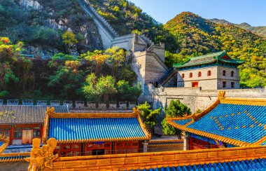 Zhenwu Temple Back Gate Going Up Great Wall Juyongguan Juyong Pass Beijing China. Northern gateway and closest Wall section to Beijing. Built during Ming Dynasty in 1368 to protect Pass .  clipart