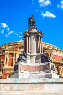 Prince Albert Statue Front Royal Albert Hall Kensington London England. Statue built by John Dunham in 1866 Moved from Garden to Hall in 1899. Prince Albert was Queen Victoria's dead husband. clipart