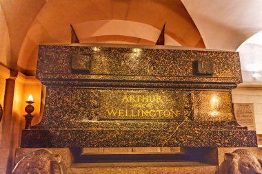 London, United Kingdom - June 17, 2024 Colorful Arthur Duke Wellington Grave Crypt St Paul Anglican Cathedral City of London England. Grave Dedicated 1852.   Duke of Wellington saved UK defeating Napoleon at Battle of Waterloo. clipart