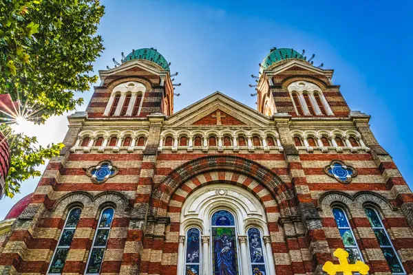 Renkli Cephe St Joseph Katedrali Tianjin Çin Kilisesi. Roma Katolik Kilisesi 1916 'yı inşa etti. Yok Edilmiş Kültür Devrimi, 1980 'de yeniden inşa edildi..