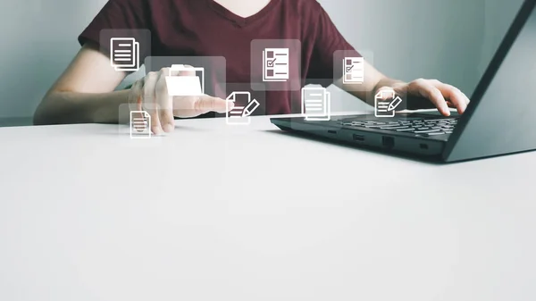Document Management System DMS, Online document database management, Organization document Organized, automated processes to manage files, ERP enterprise efficient, business technology.