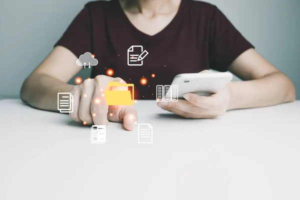 Document Management System DMS, Online document database management, Organization document Organized, automated processes to manage files, ERP enterprise efficient, business technology.