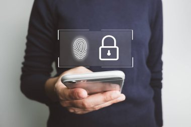 Verification of information with finger print by smart phone, Internet security, online financial transaction, 2-step verification, confirm transaction and identity.