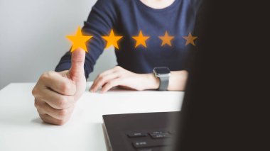 Customer satisfaction rating, Thumbs up excellent service, Review the highest rated 5 stars, Impressed very good service, the best attention, feedback from guest.