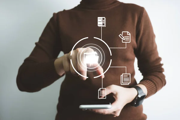 Document Management System DMS, Online document database management, Organization document Organized, automated processes to manage files, ERP enterprise efficient, business technology.