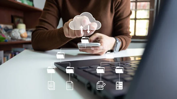 Memur laptop yönetici dosyaları, Belge Yönetim Sistemi DMS, Çevrimiçi belge veritabanı yönetimi, sistemi yönetmek için otomatik süreçler, ERP girişim verimliliği, iş teknolojisi.