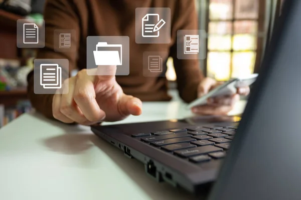 Document Management System DMS, Online document database management, Organization document Organized, automated processes to manage files, ERP enterprise efficient, business technology.