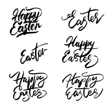 Mutlu Paskalya Eli Harf Tasarımı. Paskalya tebrik kartı el yazısı elementi. Modern Fırça Kaligrafi İşareti. Vektör illüstrasyonu