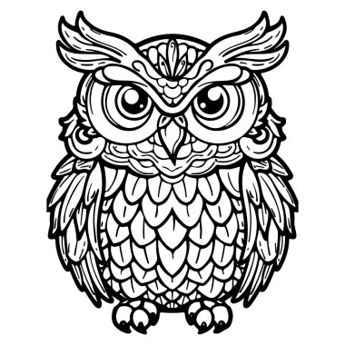 Yetişkinler için Mandala Boyama Sayfası. Baykuş Kafa Zen Ruhani Rahatlama Kitap Şablonu. Vektör illüstrasyonu