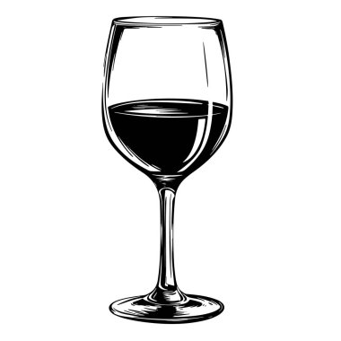 Bir bardak Şarap El Çizimi Çizim Çizimi. Vektör illüstrasyonu