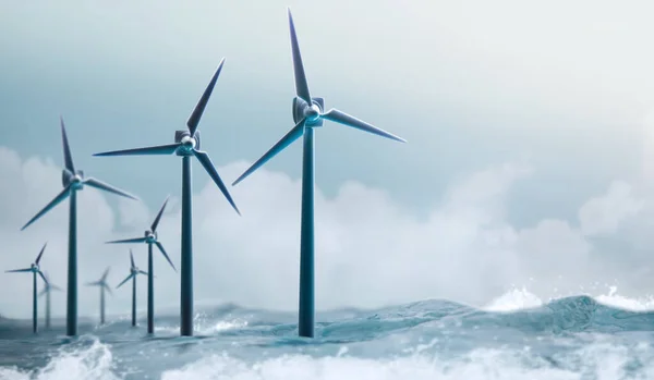 Renewable Energy Concepts. Wind Power stand in the Sea. Wind Generated Water Electrolysis to produce Hydrogen. Carbon Neutral and Emission ,ESG for Clean Energy. Sustainable Resources, Environmental Care