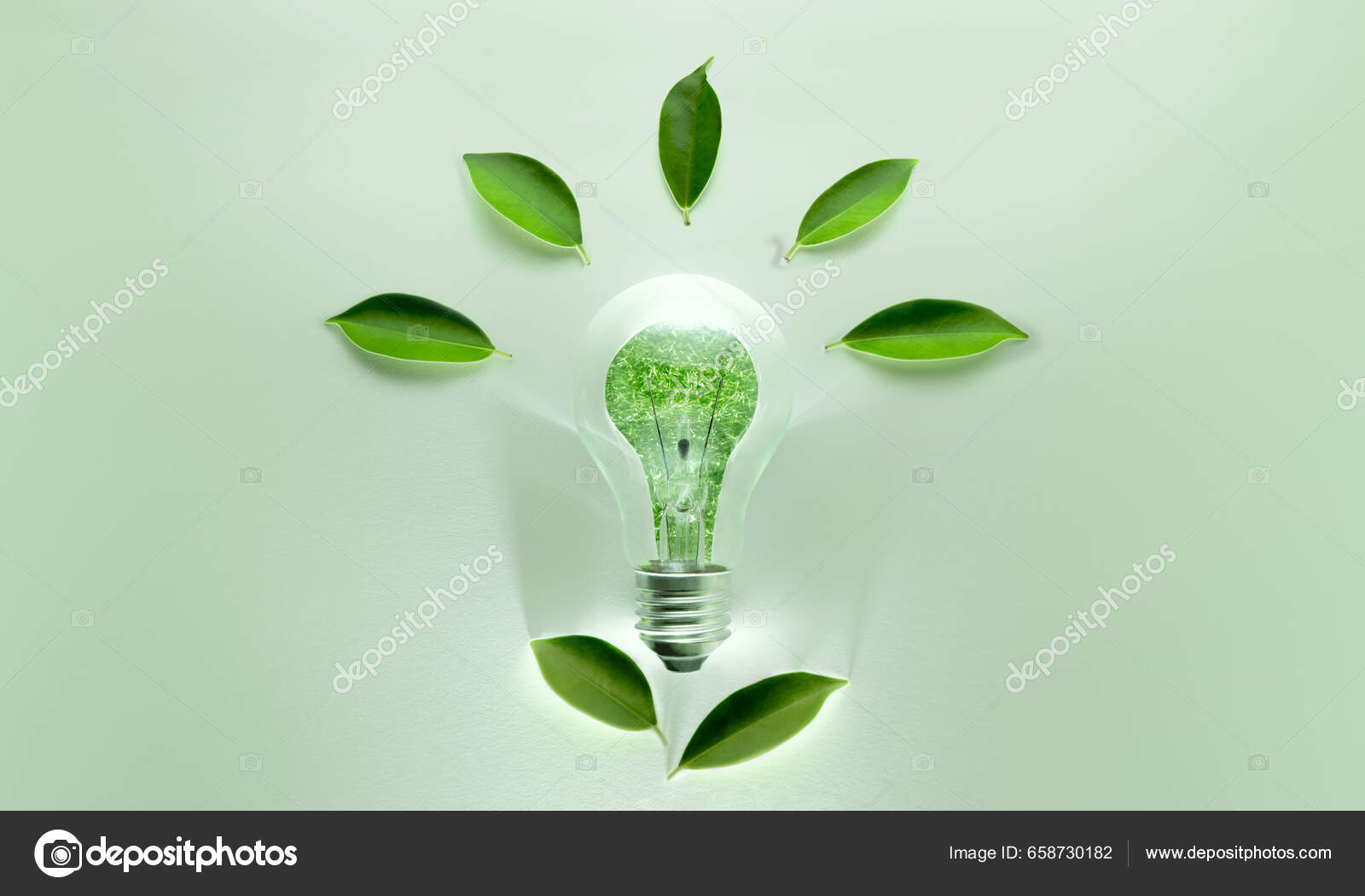 Conceptos Energía Verde Bombilla Inalámbrica Con Forma Hoja Verde