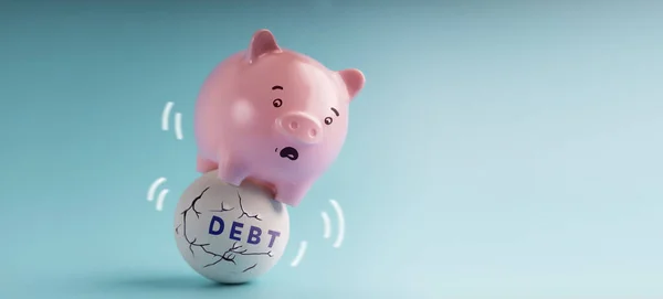 Schuldenkonzepte Wirtschaftskrise Ein Rosafarbenes Sparschwein Schockierten Gesicht Das Versucht Körper lizenzfreie Stockfotos