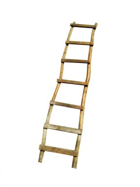 Beyaz arkaplanda tahta merdiven