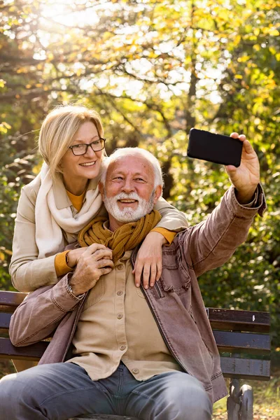 Park yerinde telefon kullanan yaşlı çift. 