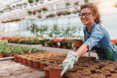 Çiçek bahçesinde çalışan genç bayan girişimci.