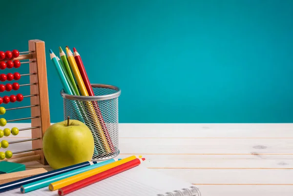 Background Pencils Apple Abacus — Stock Photo, Image