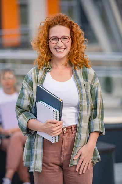 Portrait Beautiful Smiling Red Hair Student Girl — Stock Photo, Image