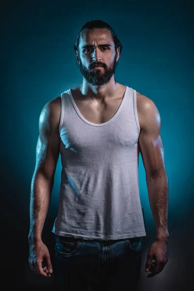 Studio Portrait Beautiful Masculine Bearded Man — Stock Photo, Image