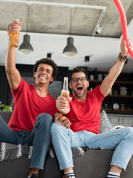 Erkek arkadaşlar futbol izliyor.