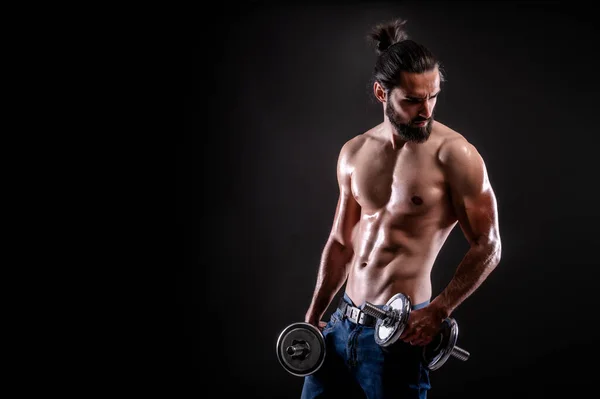 Homem Muscular Com Corpo Perfeito Estúdio Tiro — Fotografia de Stock