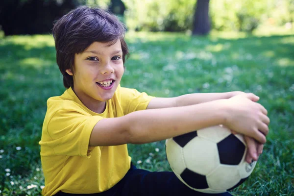 Little Boy Soccer Player Field — Stock Photo, Image