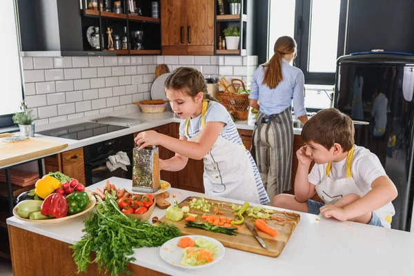 stock image Family cooking together in the modern kitchen 